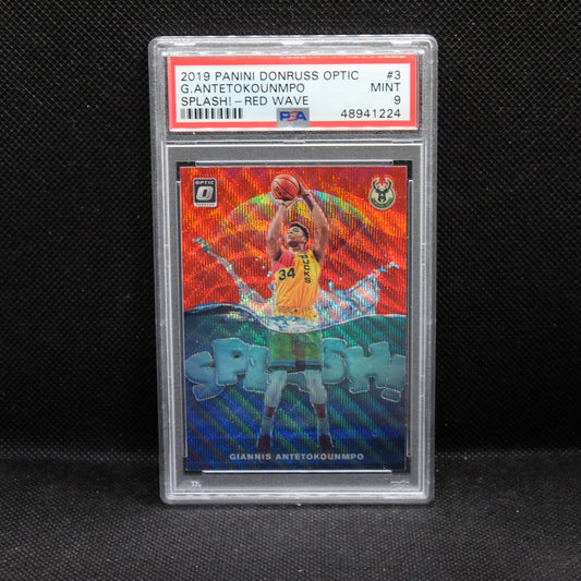 2019-20 Giannis Antetokounmpo Donruss Optic Splash Red Wave PSA 9