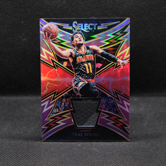2018-19 Trae Young Select Sparks Purple Prizm Patch Rookie Card /99