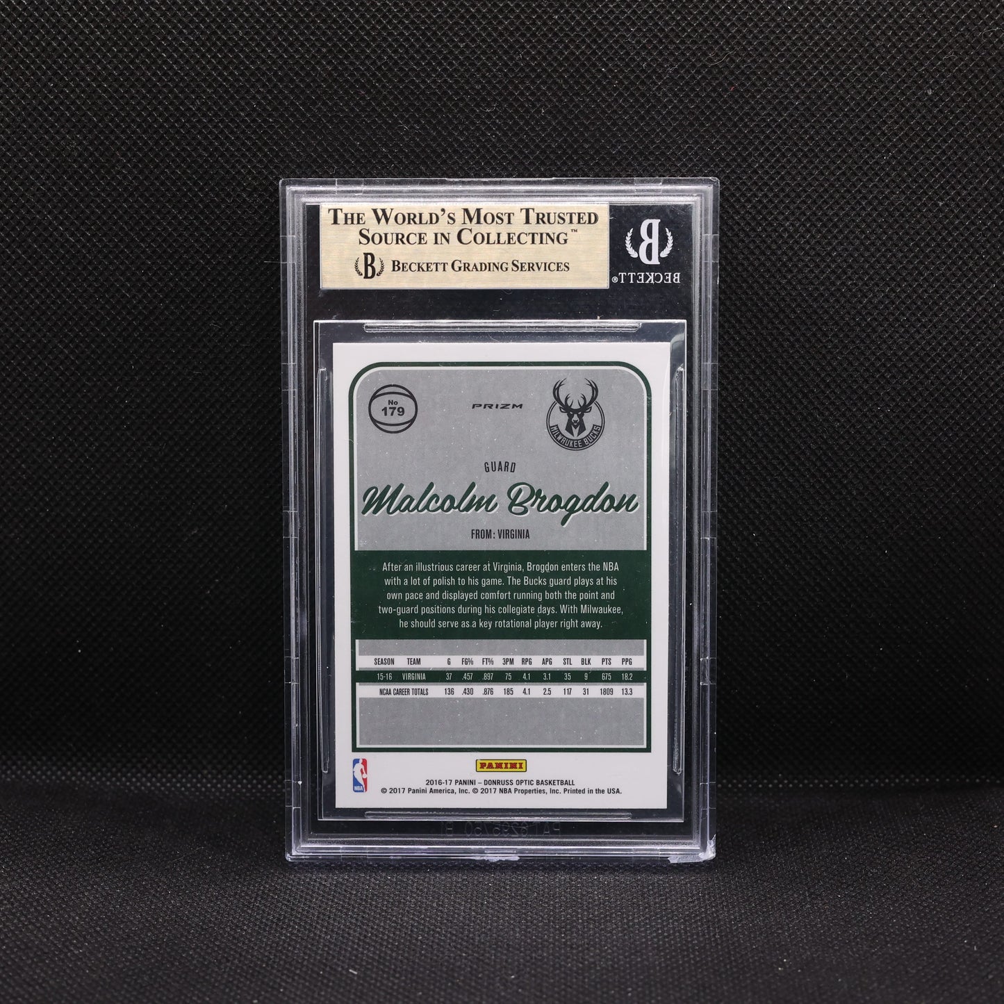 2016-17 Malcolm Brogdon Donruss Optic #179 Silver Holo Prizm RC BGS 9.5