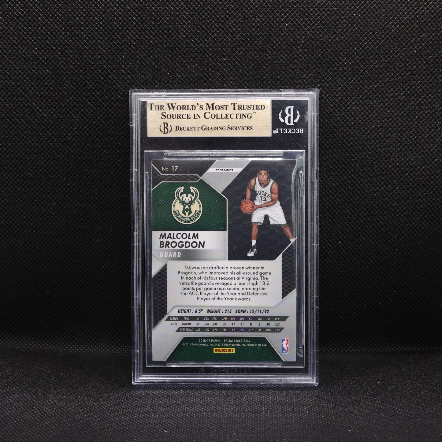 2016-17 Malcolm Brogdon Prizm #17 Checkerboard Prizm RC BGS 9.5