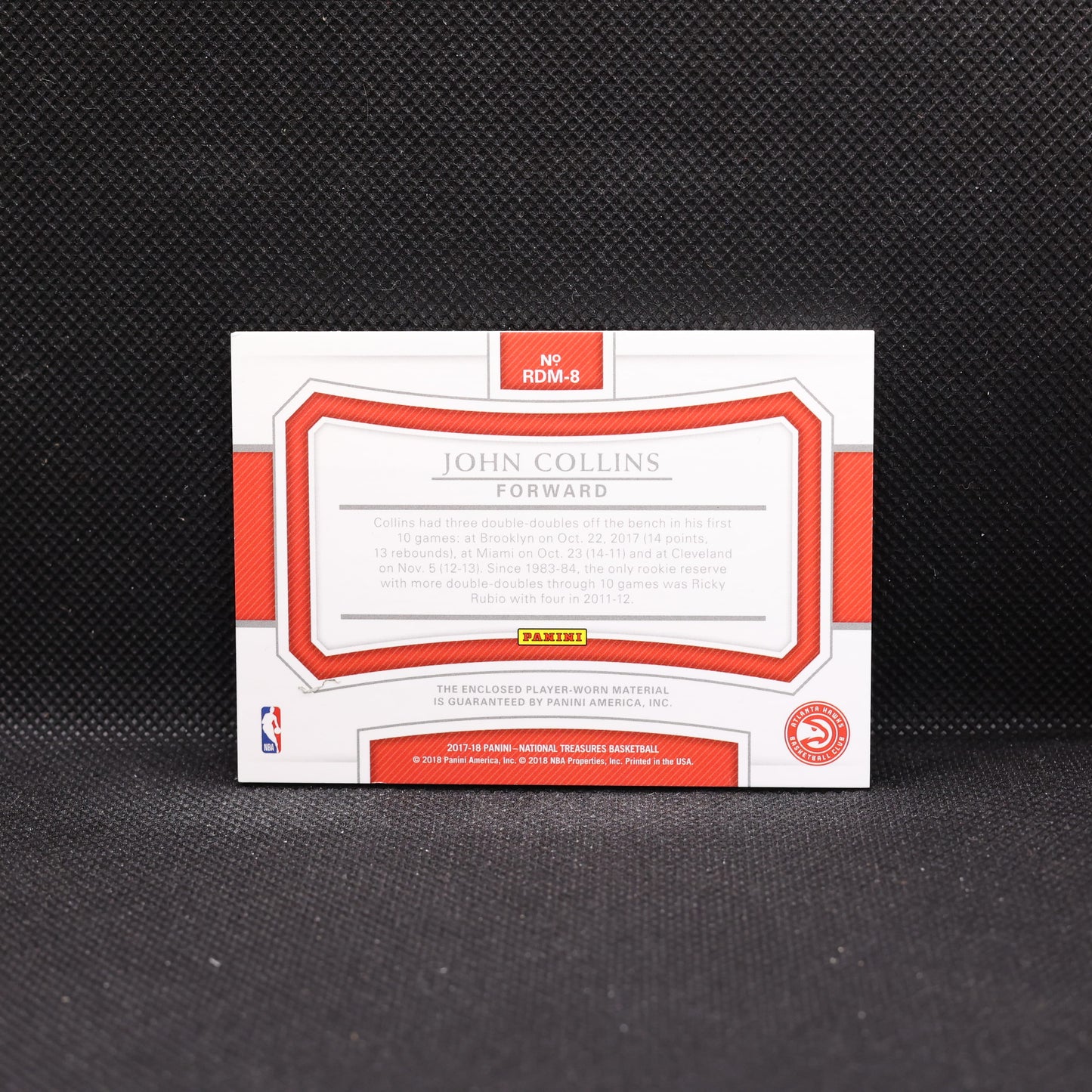 2017-18 John Collins National Treasures Rookie Dual Materials /99 Rookie Card