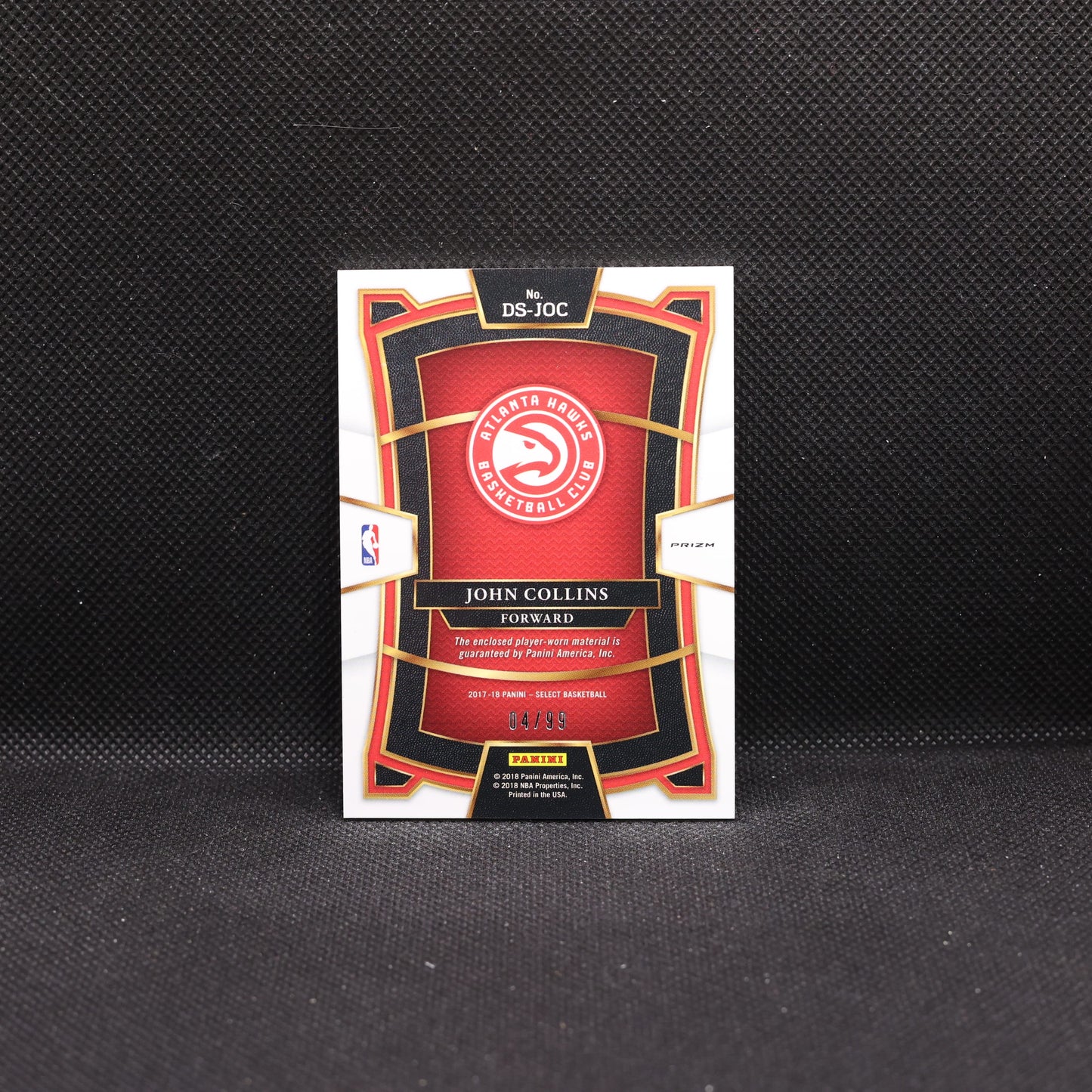 2017-18 John Collins Select Draft Selections Purple Prizm Rookie Patch /99