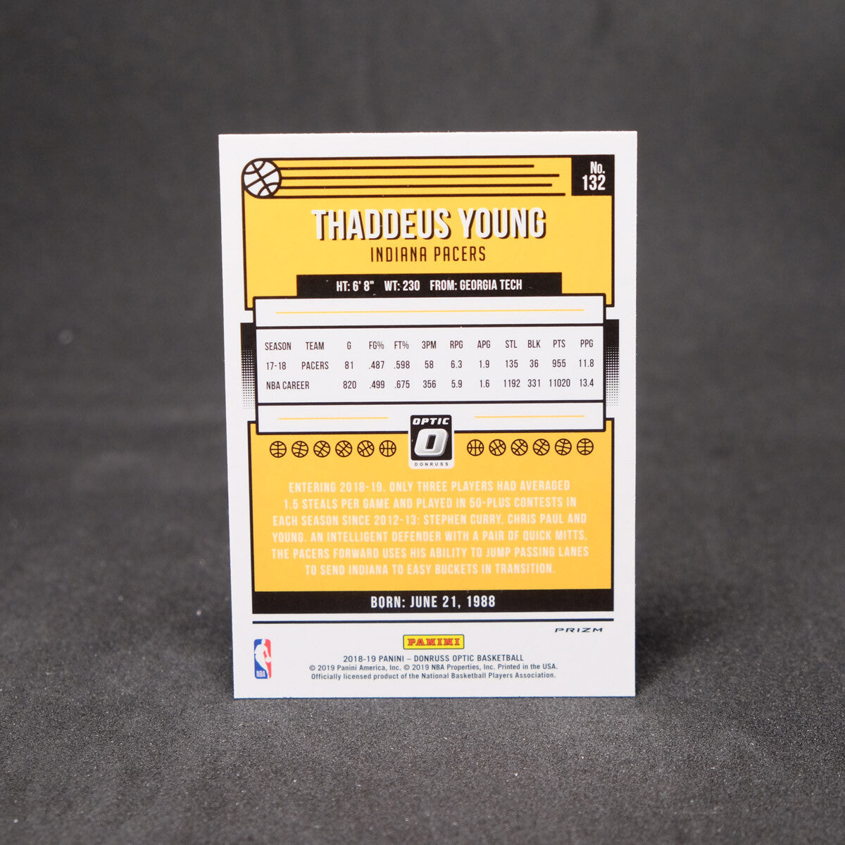 2018-19 Panini Donruss Optic Silver Holo Prizm Thaddeus Young