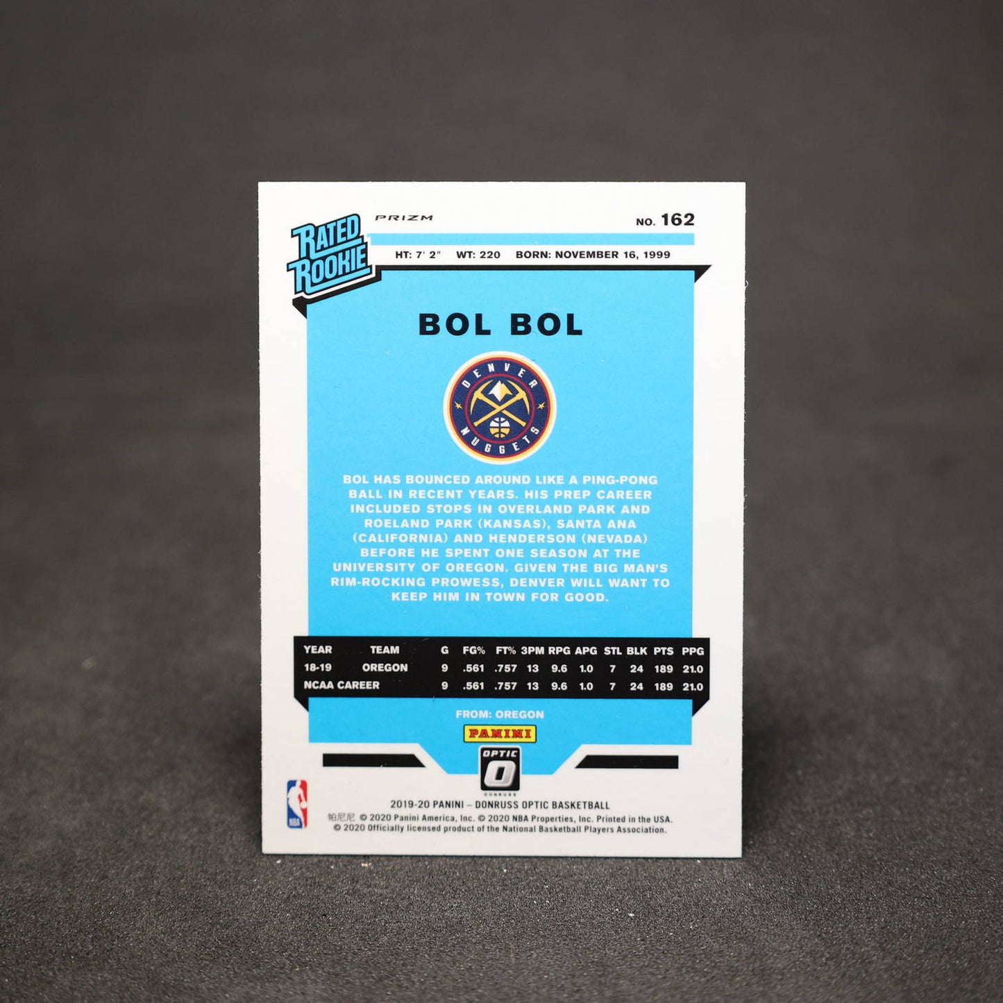 2019-20 Panini Donruss Optic Bol Bol Silver Holo Prizm Rookie Card