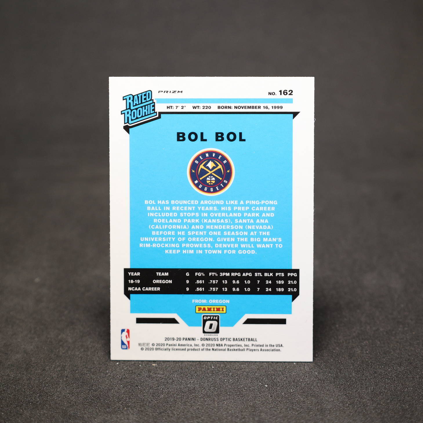 2019-20 Panini Donruss Optic Bol Bol Silver Holo Prizm Rookie Card