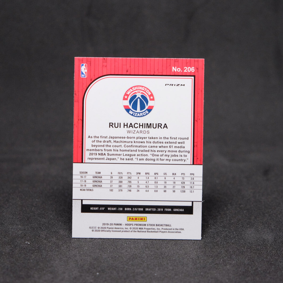 2019-20 Rui Hachimura Hoops Premium #206 Silver Pulsar Prizm Rookie Card