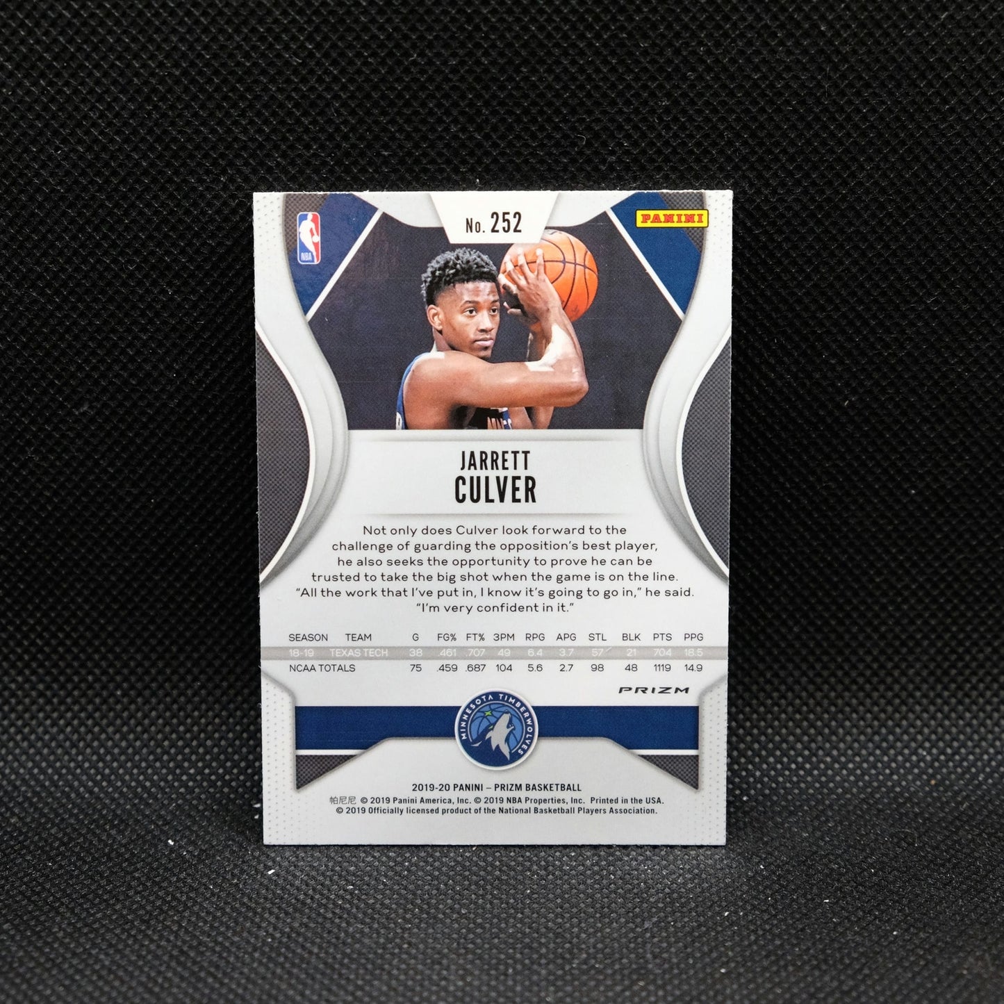 2019-20 Prizm Jarrett Culver #252 Silver Prizm Rookie Card