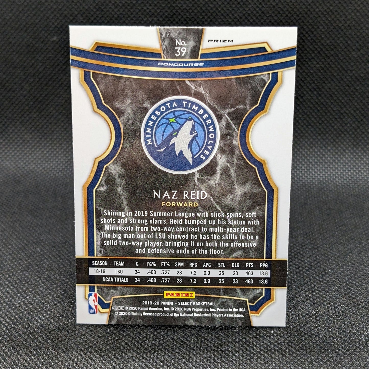 2019-20 Naz Reid Select Concourse Level Rookie Card RC #39 Silver Prizm