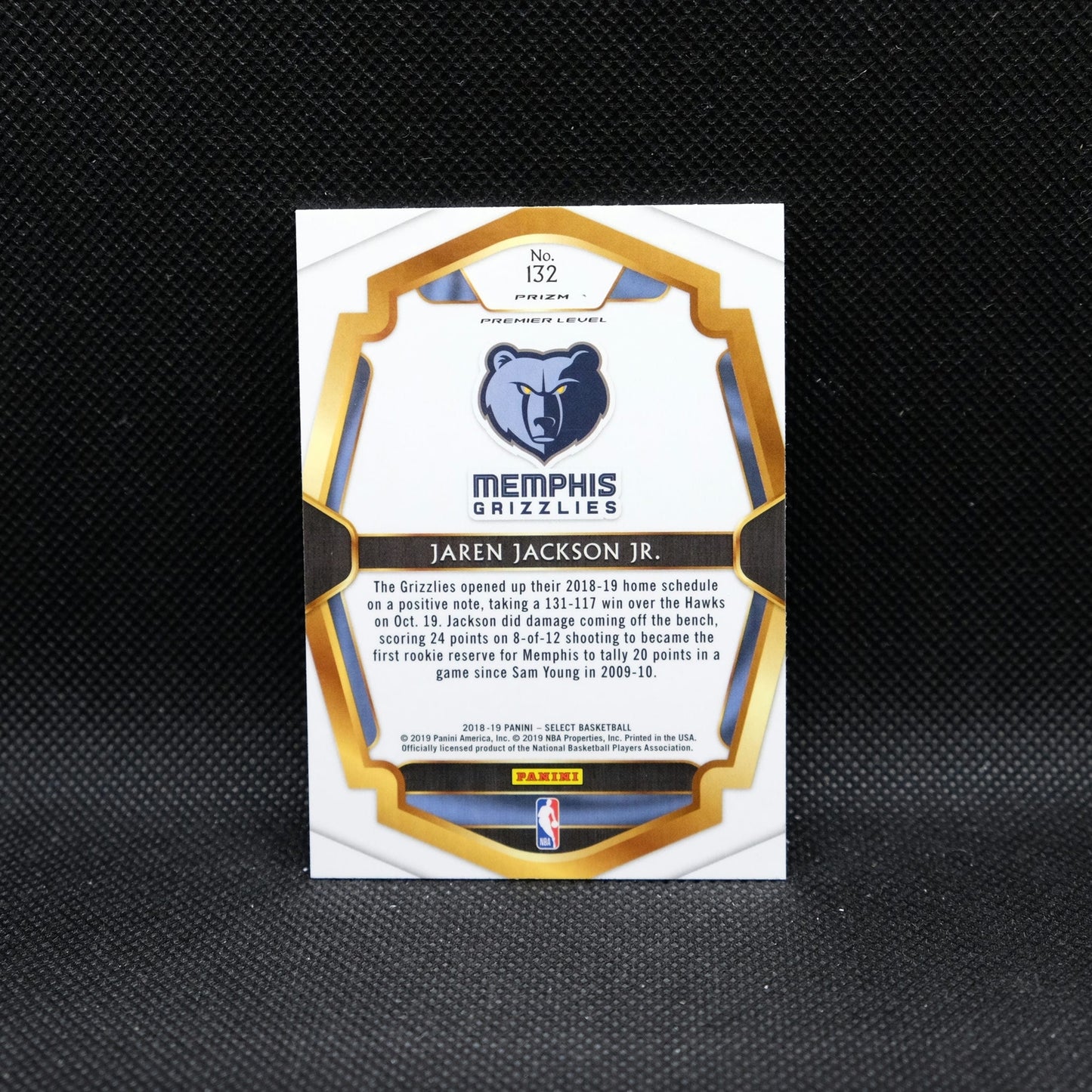 2018-19 Select Jaren Jackson Jr Premier Level Silver Prizm Rookie RC #132 Gri...