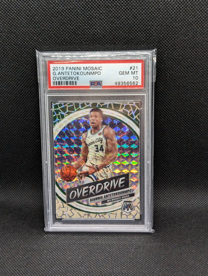 2019-20 Giannis Antetokounmpo Mosaic Overdrive Silver Prizm PSA 10
