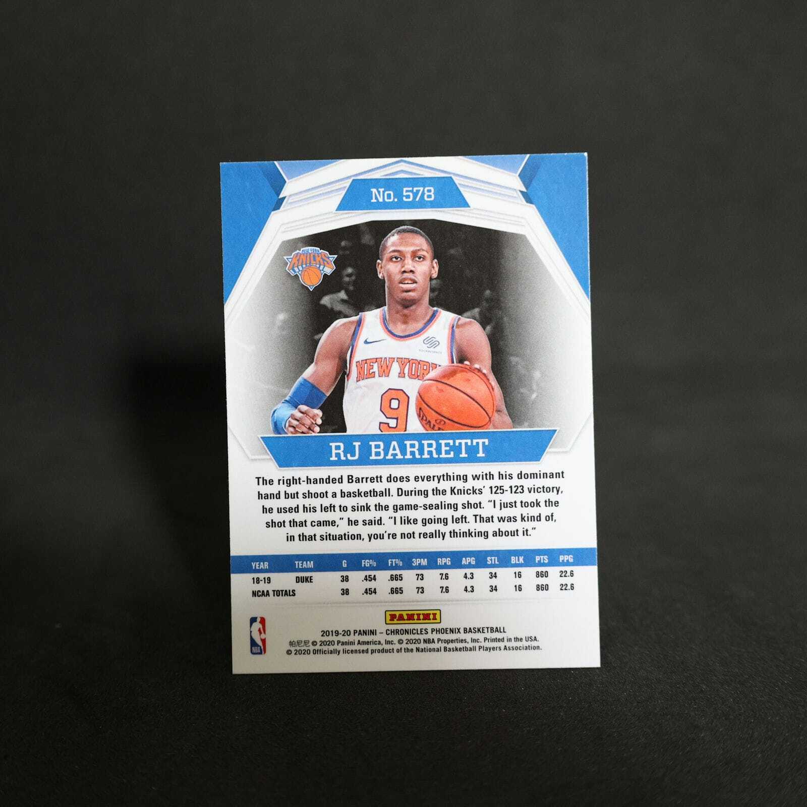 2019-20 Panini Chronicles Phoenix RJ Barrett #578 Silver Rookie Card