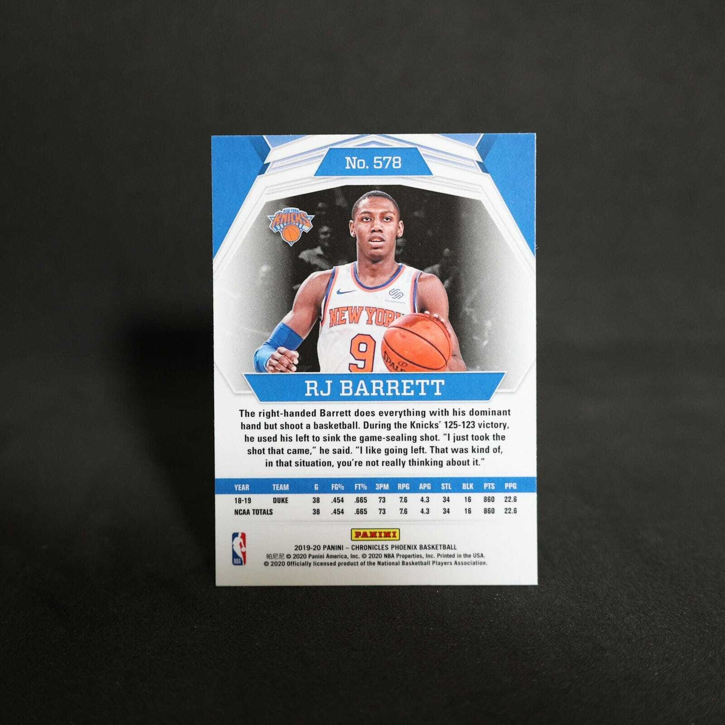 2019-20 Panini Chronicles Phoenix RJ Barrett #578 Aqua Rookie Card