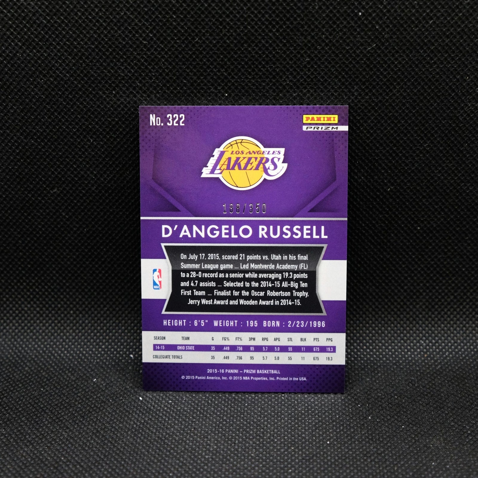 2015-16 Prizm D'Angelo Russell #322 Red Wave Prizm Rookie Card /350