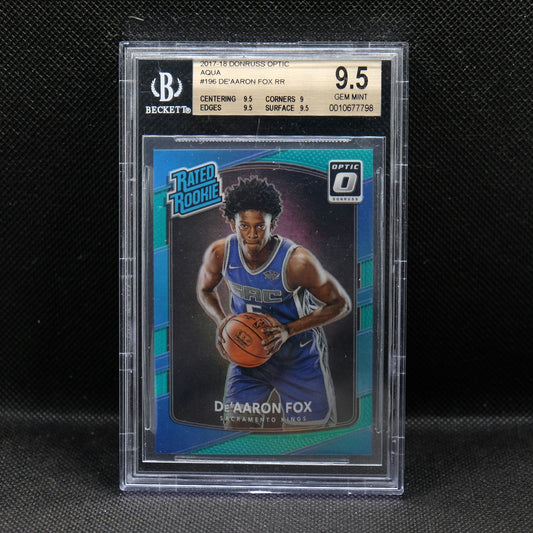 2017-18 De'Aaron Fox Donruss Optic #196 Aqua /25 Rated Rookie BGS 9.5 GEM MINT