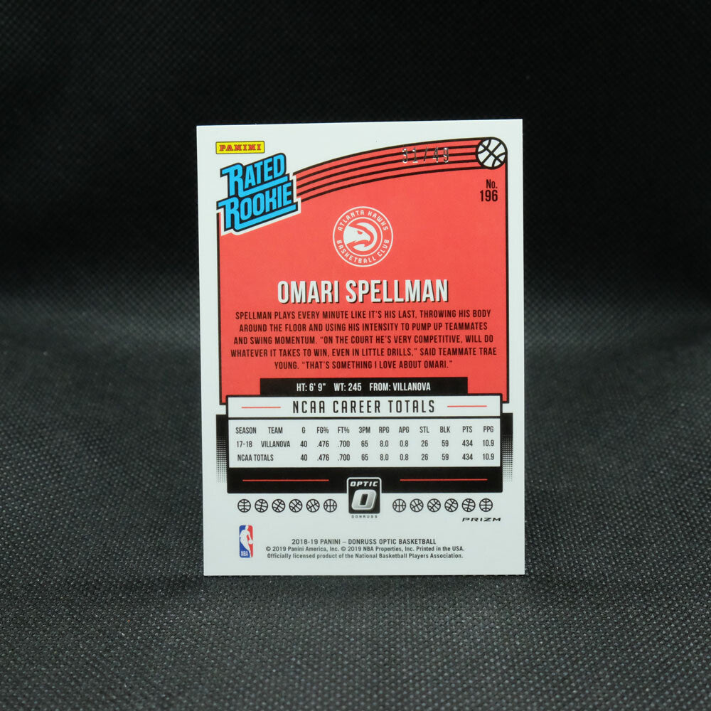 2018-19 Omari Spellman Donruss Optic #196 Rated Rookie Blue Holo Rookie Card /49
