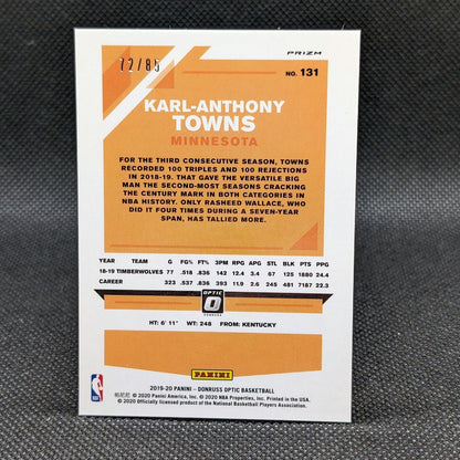 2019-20 Karl-Anthony Towns Donruss Optic Red Fast Break Prizm /85