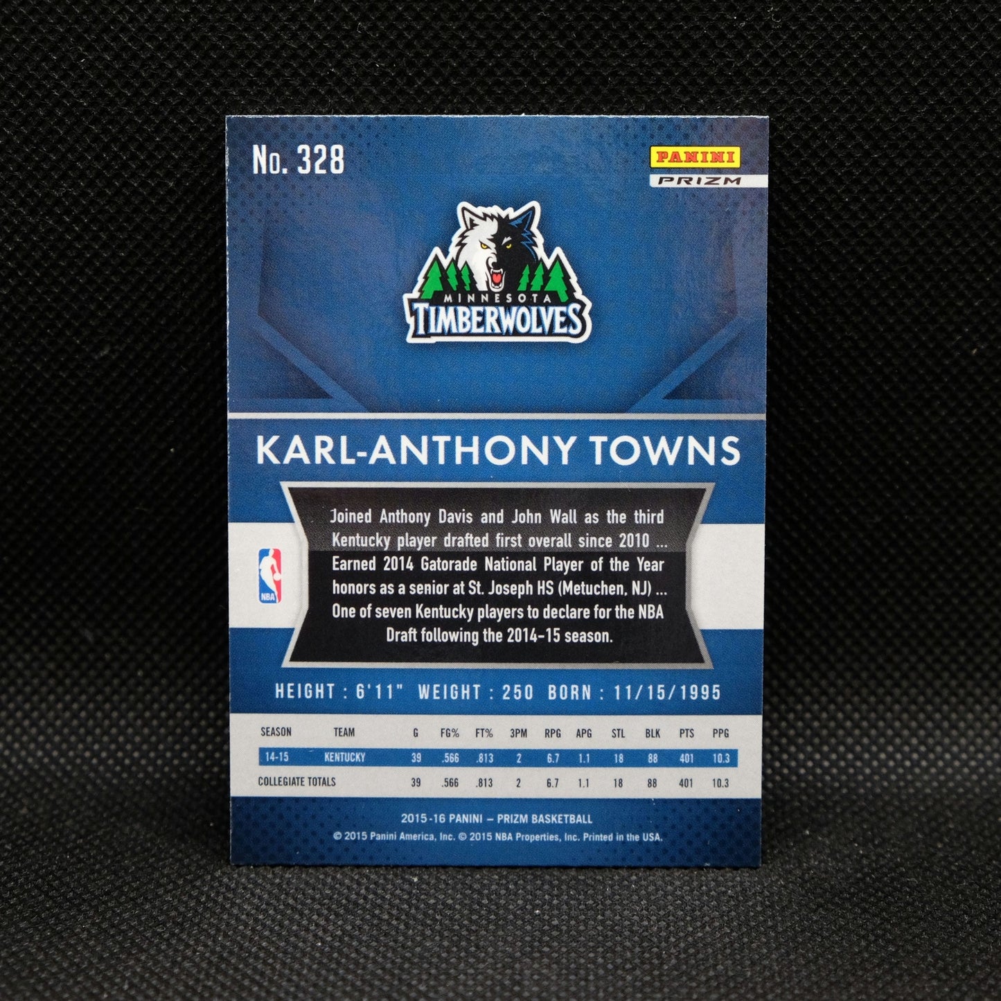 2015-16 Karl-Anthony Towns Prizm #328 Silver Prizm Rookie Card