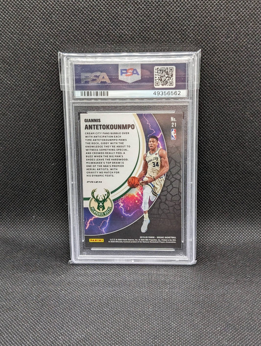 2019-20 Giannis Antetokounmpo Mosaic Overdrive Silver Prizm PSA 10