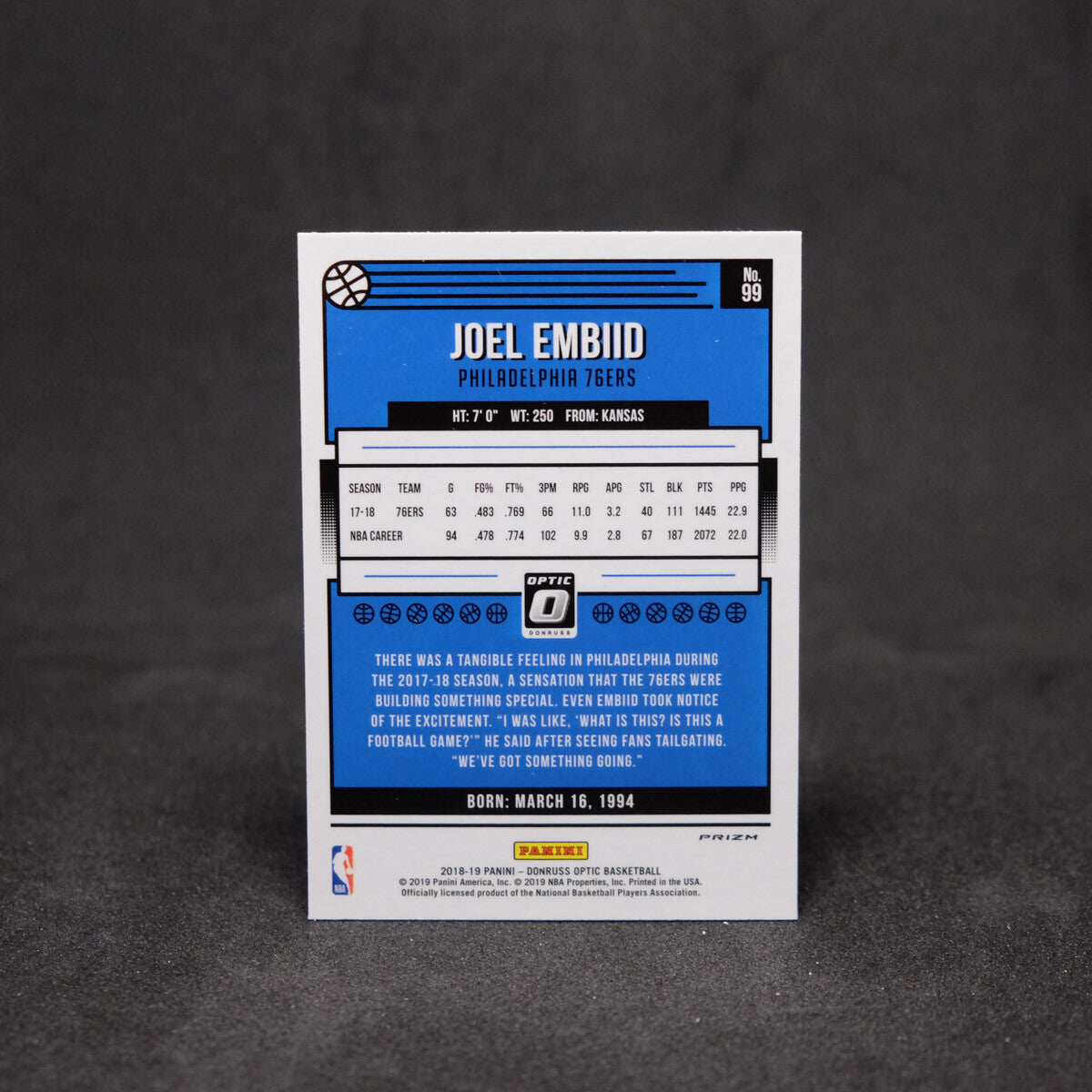 2018-19 Joel Embiid Donruss Optic Holo Silver Prizm #99