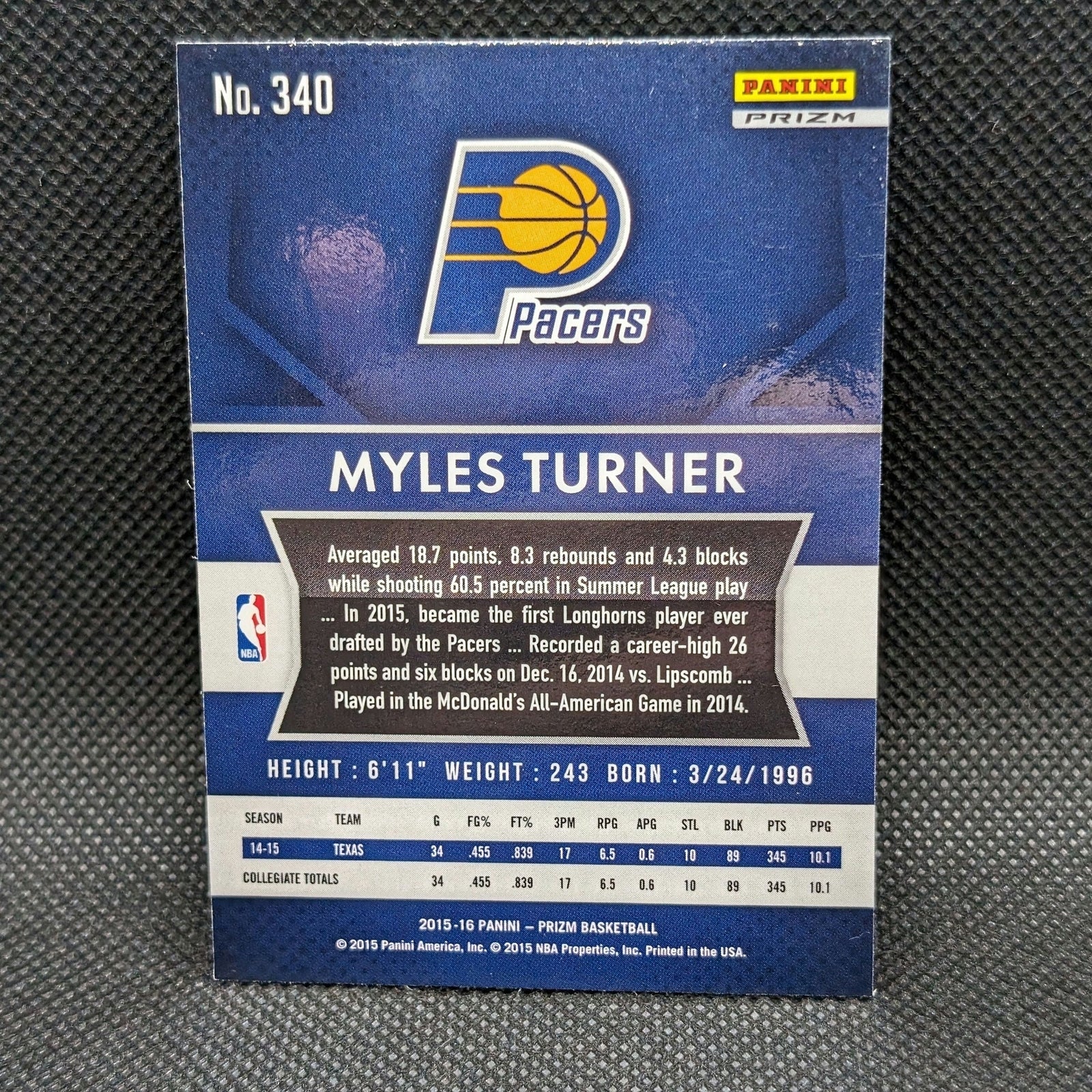 2015-16 Myles Turner Prizm Flash Prizm RC #340
