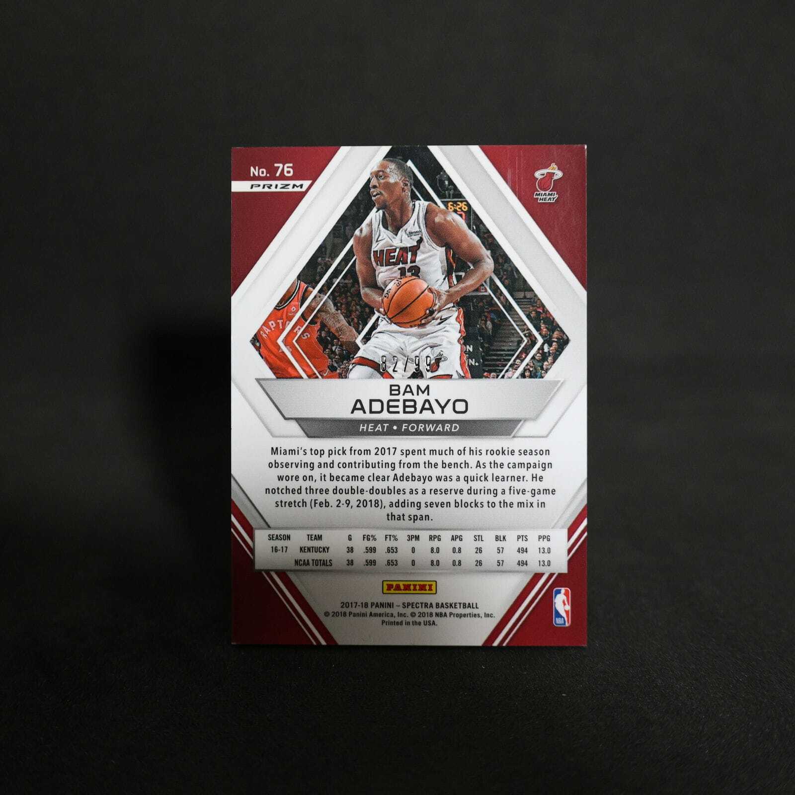 2017-18 Panini Spectra Bam Adebayo #76 Blue Disco Rookie Card /99