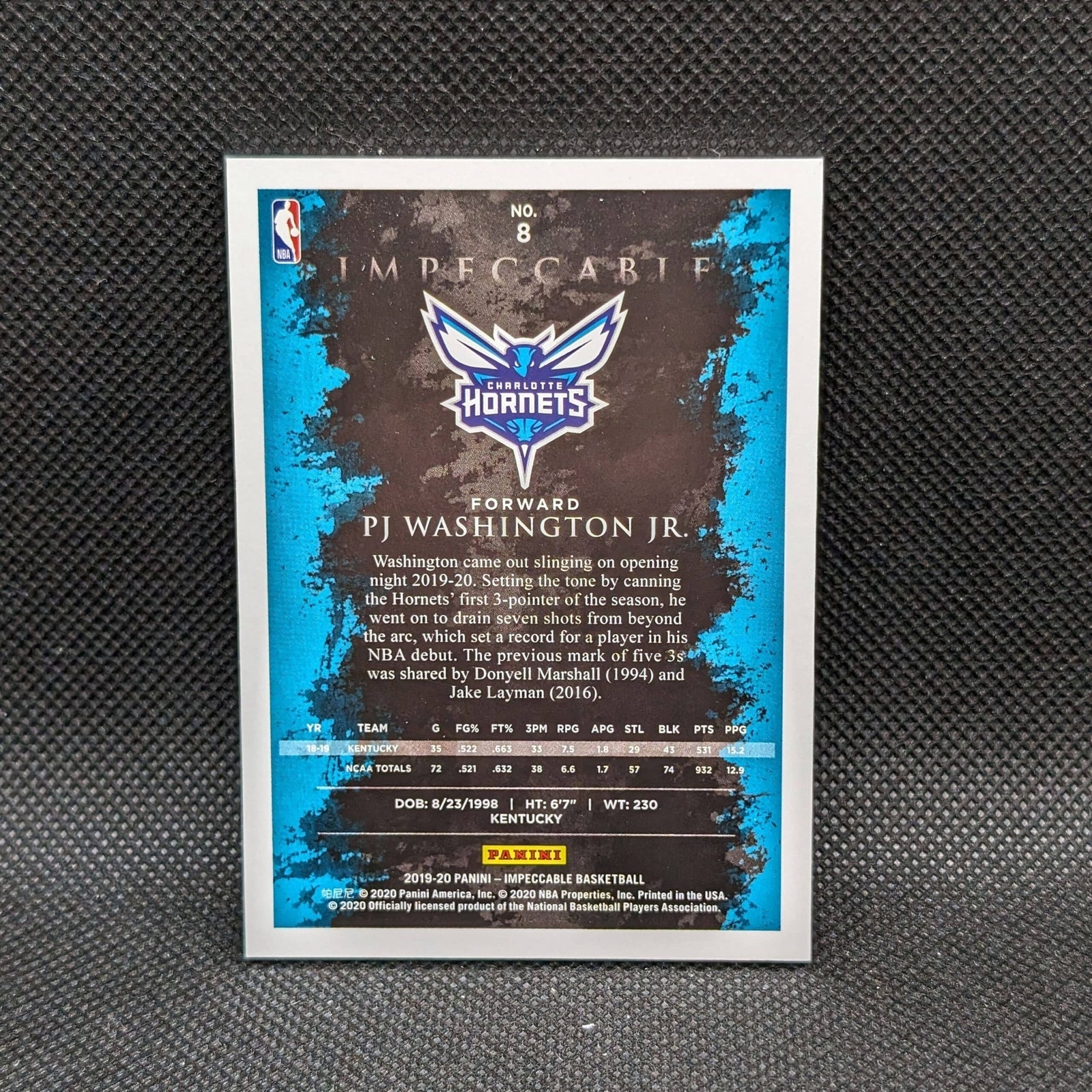 2019-20 PJ Washington Jr Panini Impeccable #8 Rookie Card /99