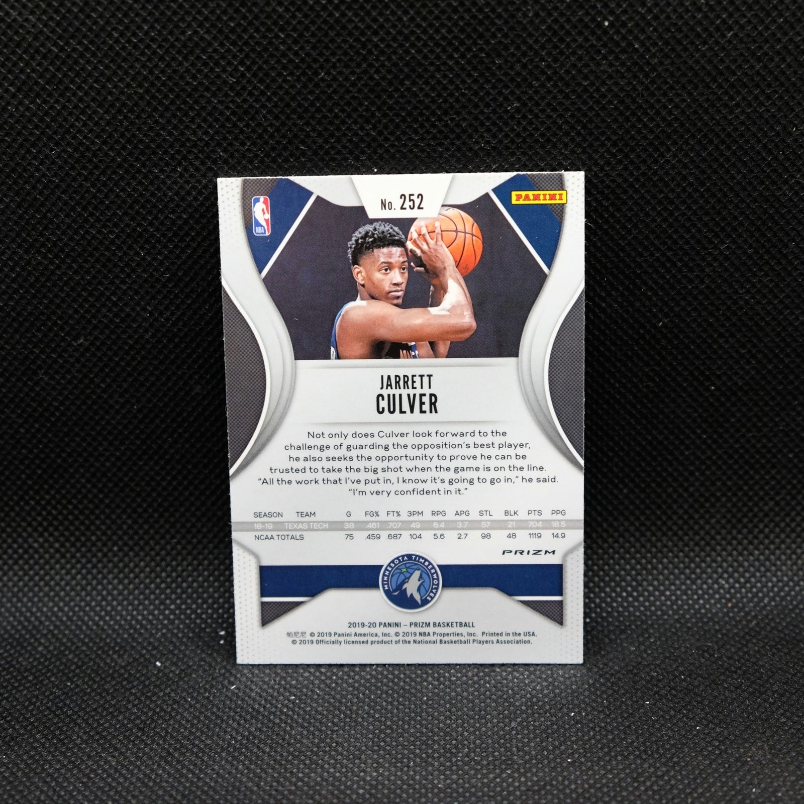 2019-20 Prizm Jarrett Culver #252 Red White Blue Prizm Rookie Card