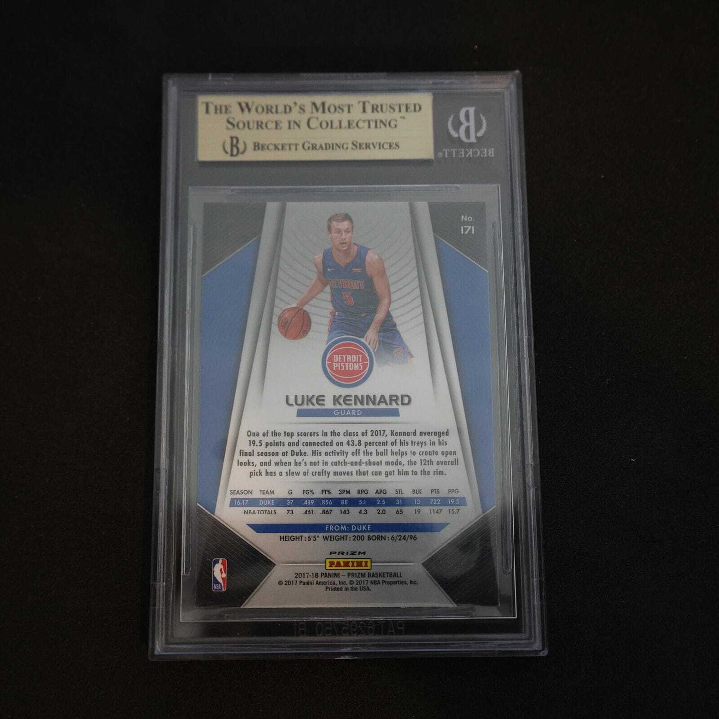2017-18 Luke Kennard Prizm - #171 Silver Prizm Rookie RC BGS 9.5