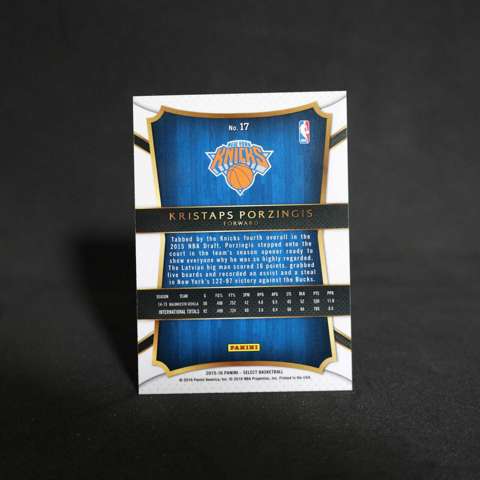 2015-16 Kristaps Porzingis Select #17 Rookie Card