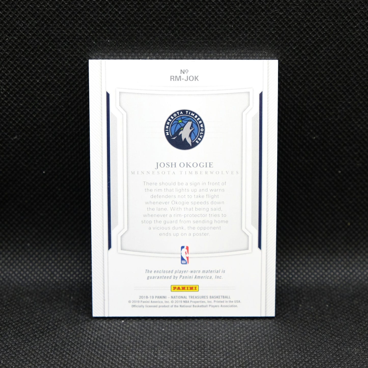 2018-19 National Treasures Josh Okogie Rookie Materials /99 Rookie Patch