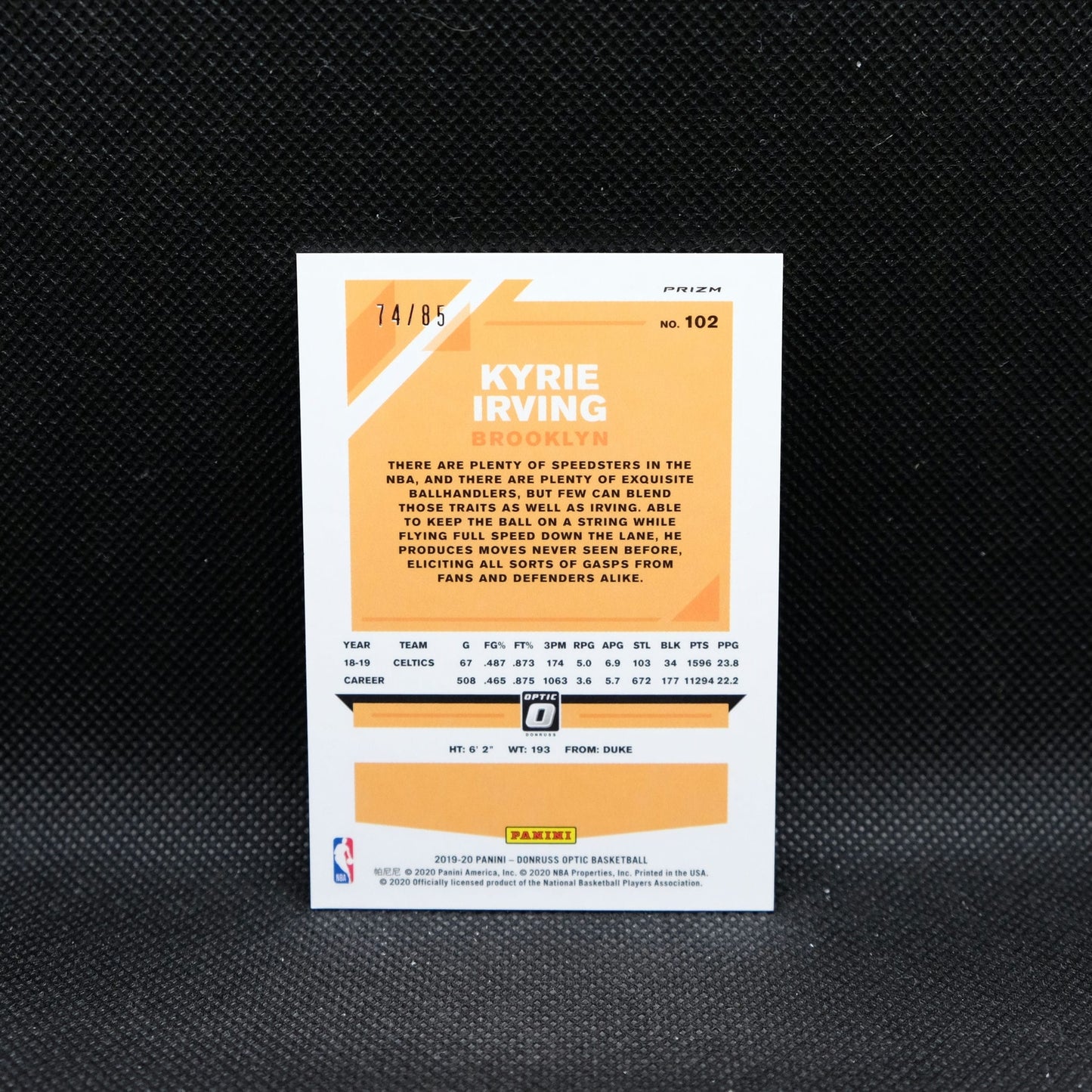 2019-20 Panini Donruss Optic Kyrie Irving #56 Fast Break Red Prizm /85