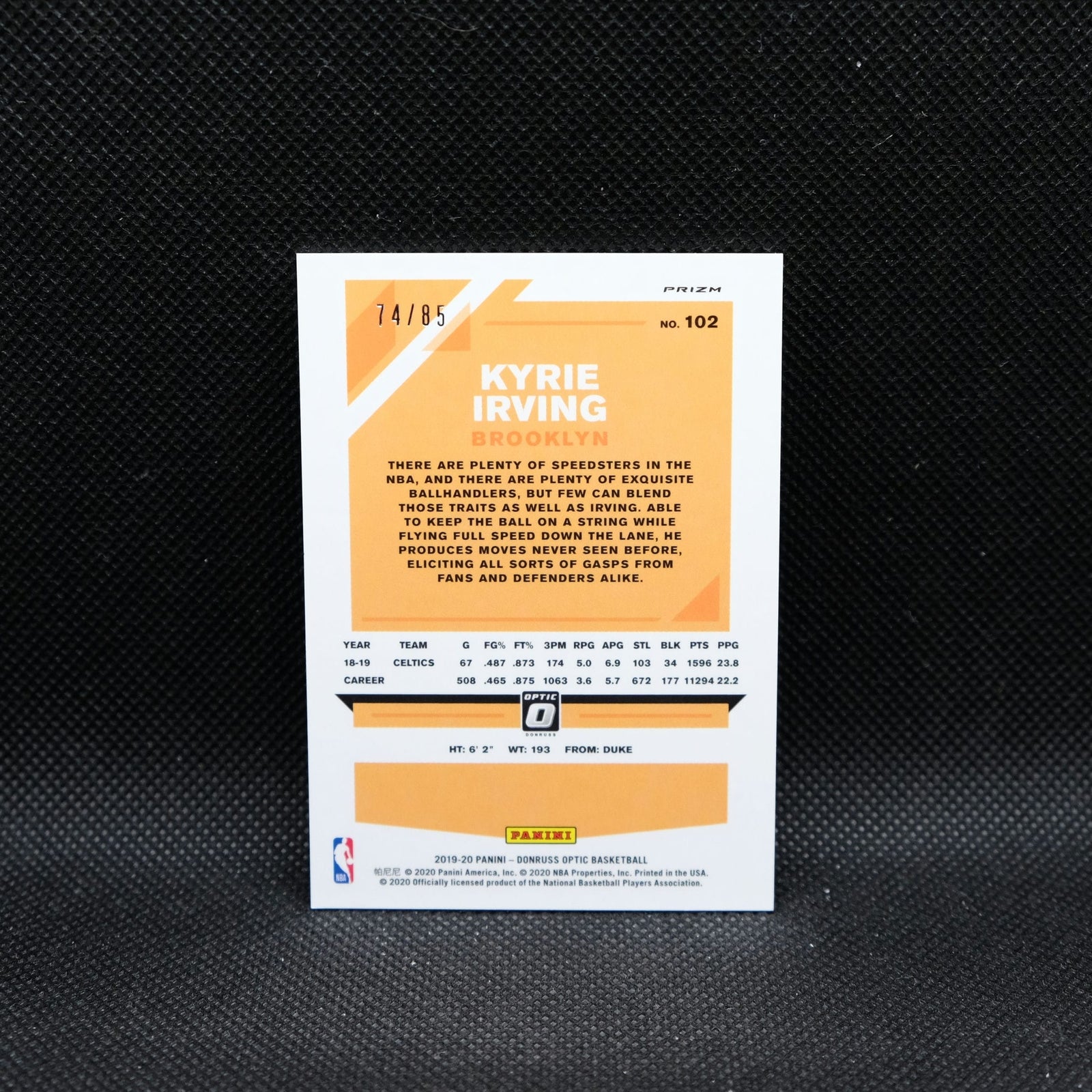 2019-20 Panini Donruss Optic Kyrie Irving #56 Fast Break Red Prizm /85