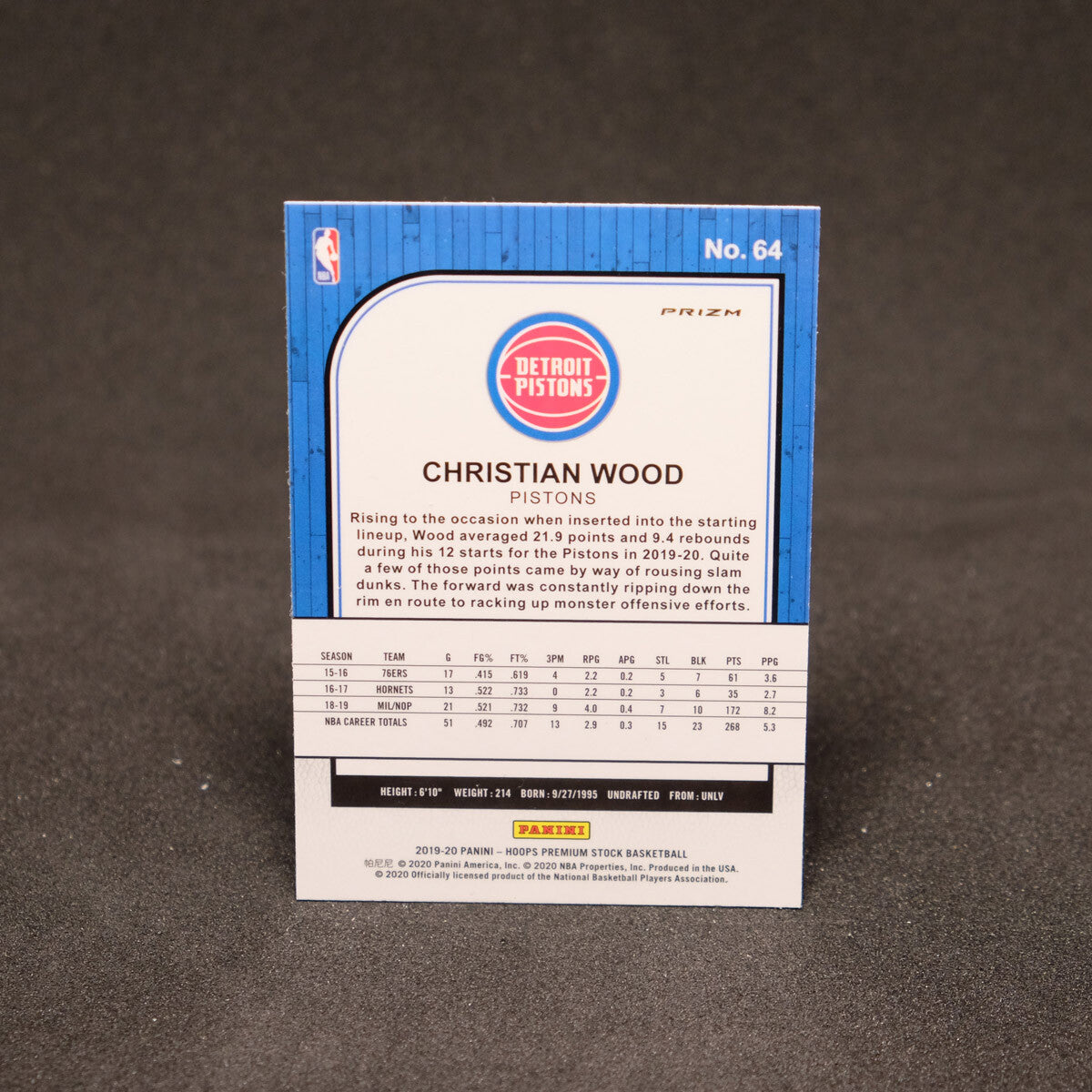 Christian Wood 2019-20 NBA Hoops Premium Stock Laser Prizm