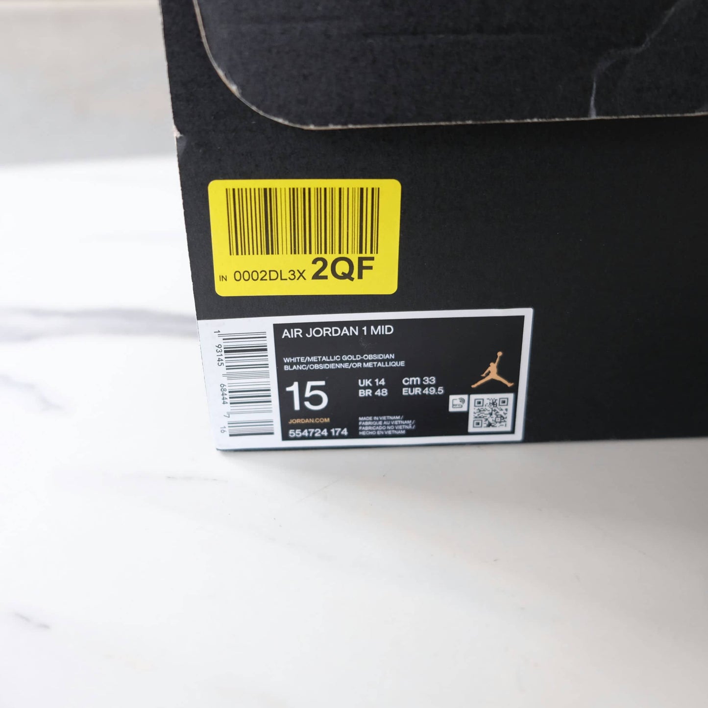 Nike Air Jordan 1 Mid White Metallic Gold Obsidian 554724-174 Size M15