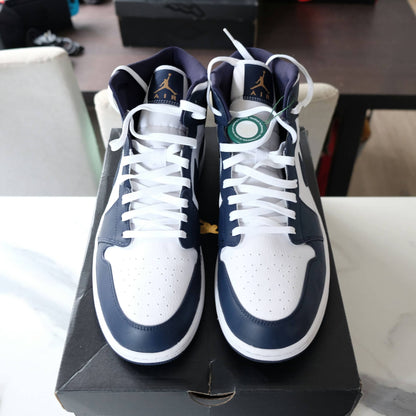 Nike Air Jordan 1 Mid White Metallic Gold Obsidian 554724-174 Size M15