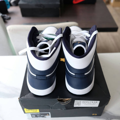 Nike Air Jordan 1 Mid White Metallic Gold Obsidian 554724-174 Size M15