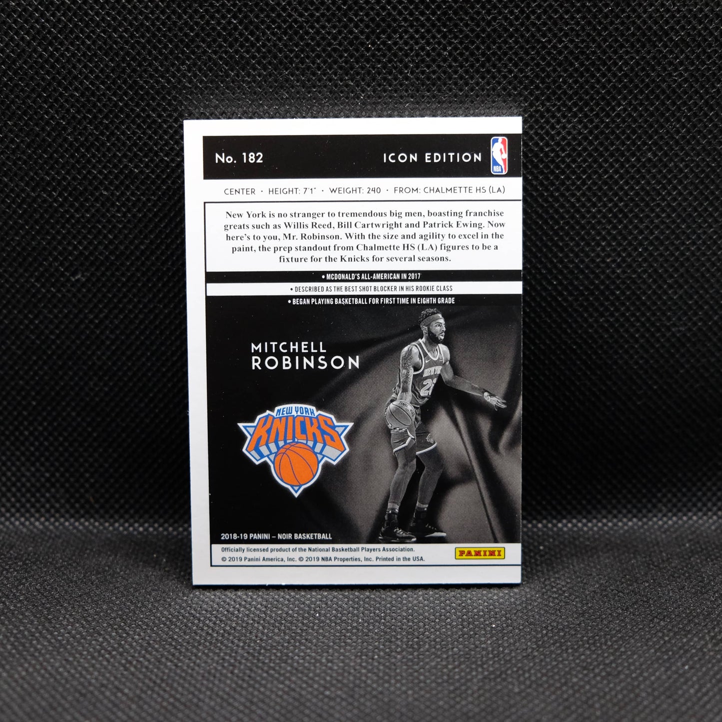 2018-19 Mitchell Robinson Noir #182 Icon Edition Rookie Card /85