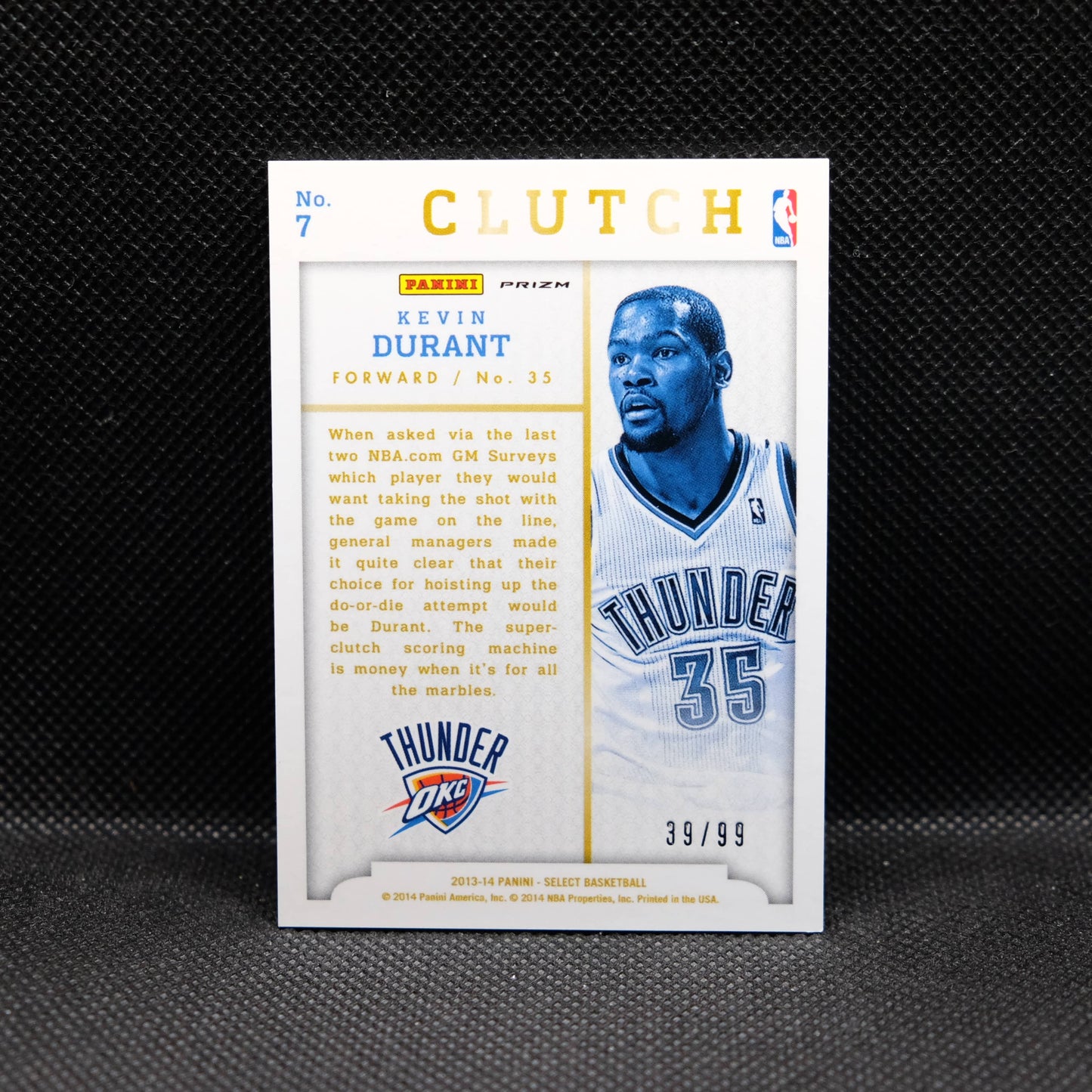 2013-14 Kevin Durant Select #7 CLutch Purple Pulsar Prizm /99