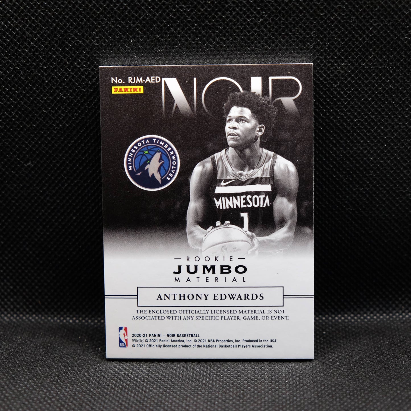 2020-21 Anthony Edwards Noir Rookie Jumbo Material /99 RJM-AED