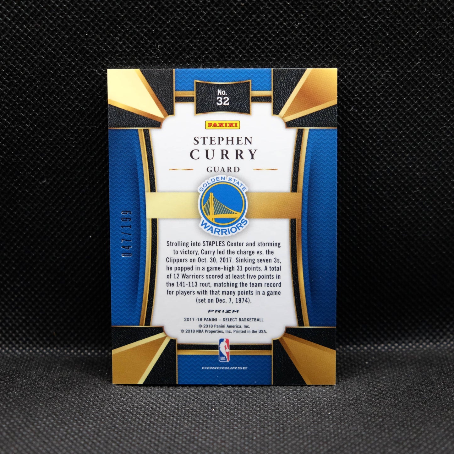 2017-18 Stephen Curry Select #32 Maroon Prizm /199