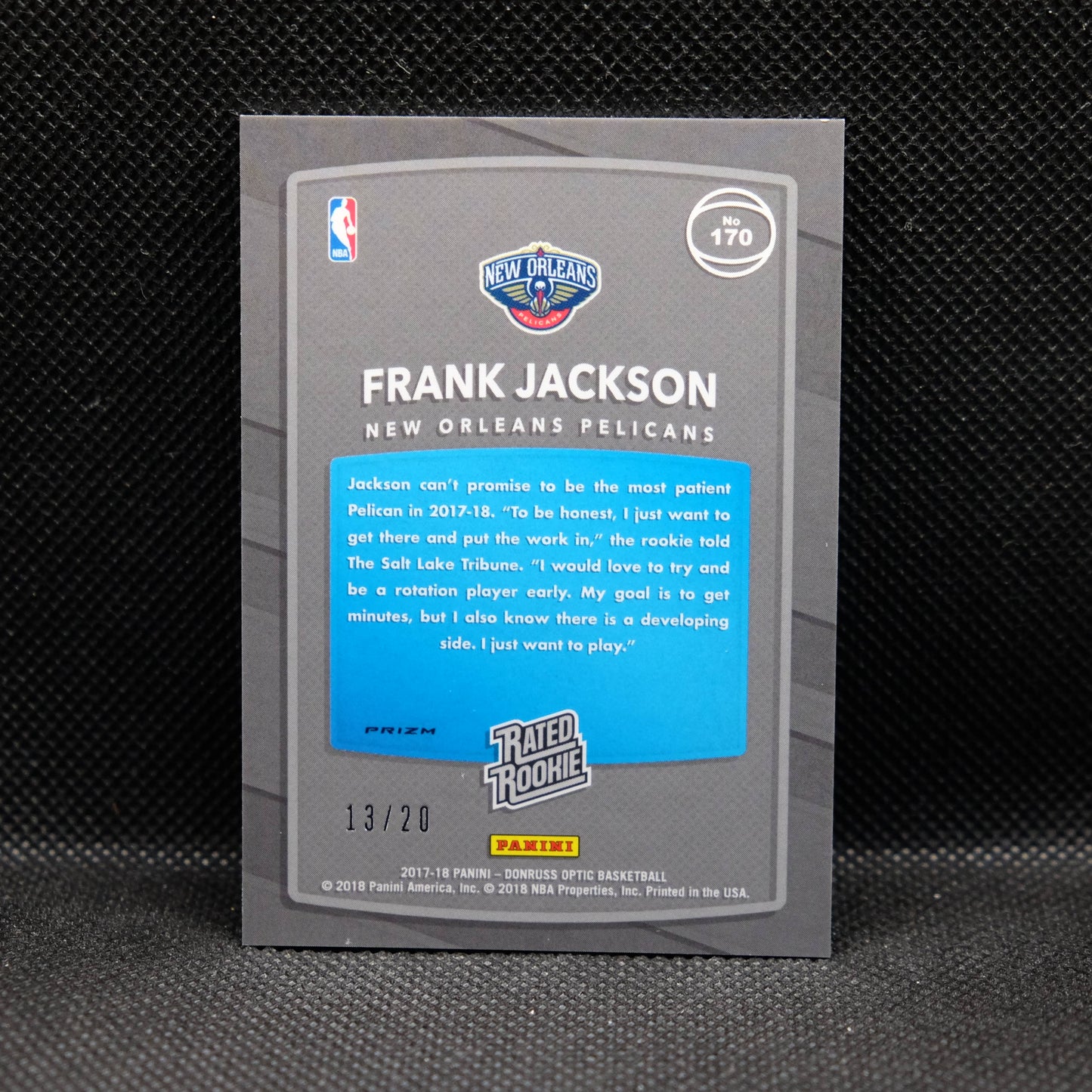 2017-18 Frank Jackson Donruss Optic Rated Rookie Pink Fast Break Prizm /20