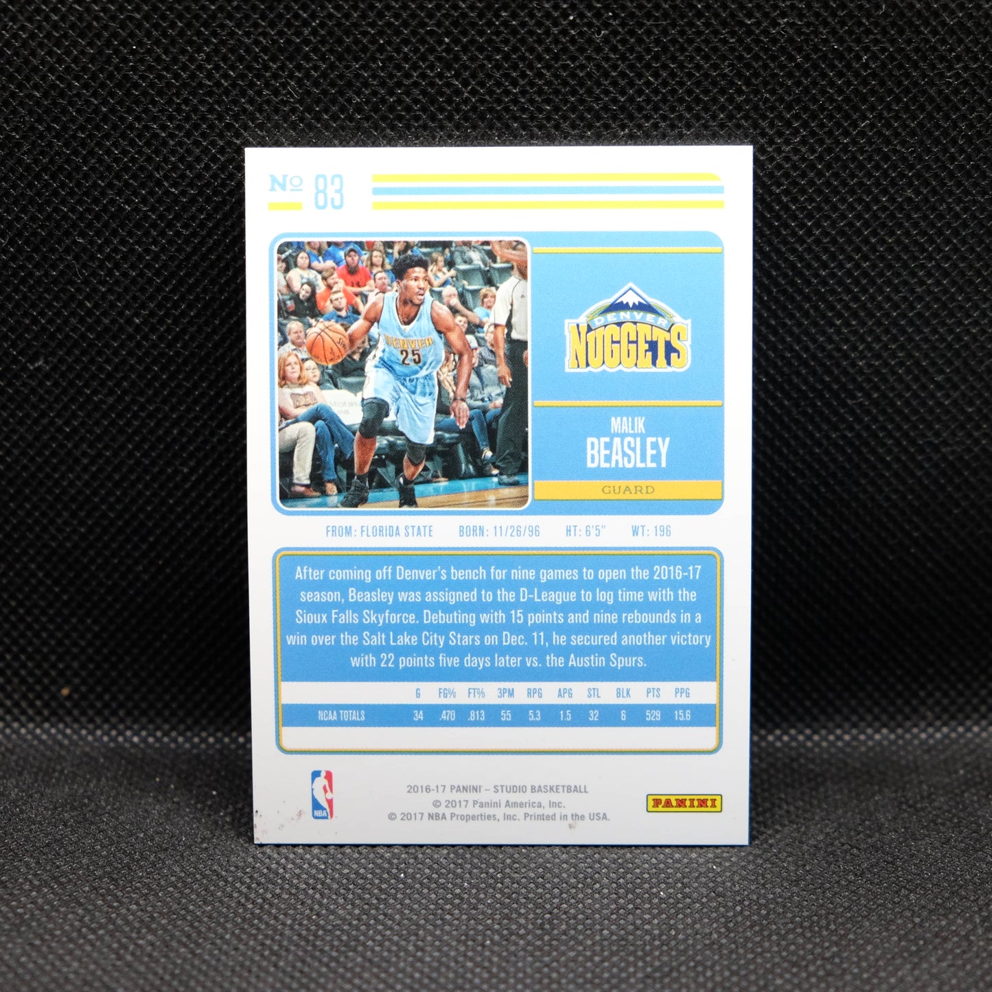 2016-17 Malik Beasley Studio #83 Rookie Card
