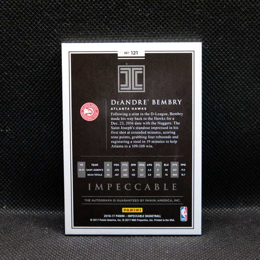 2016-17 DeAndre' Bembry Impeccable #121 Rookie Autograph /49