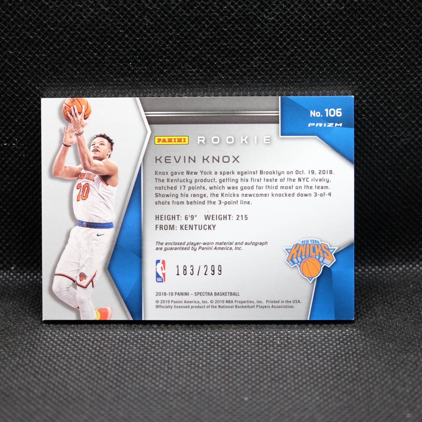 2018-19 Kevin Knox Spectra Rookie Patch Autograph /299