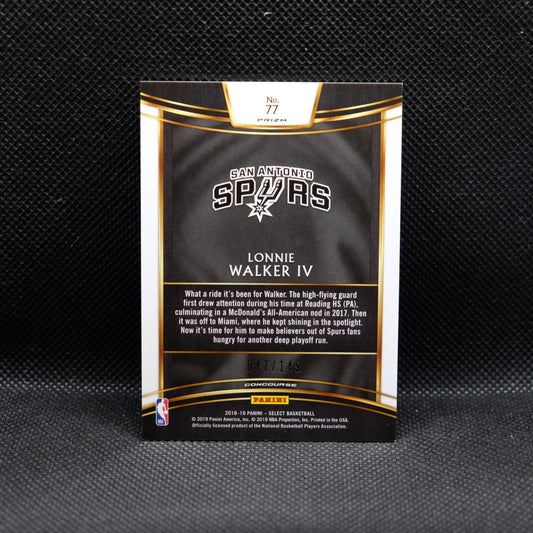 2018-19 Lonnie Walker IV Select #77 White Prizm /149 Rookie Card RC