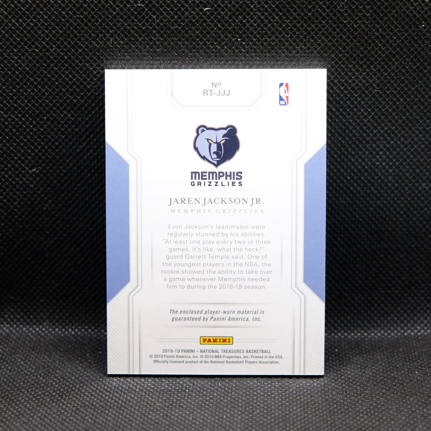 2018-19 Jaren Jackson Jr. National Treasures RT-JJJ Rookie Triple Patch 15/99