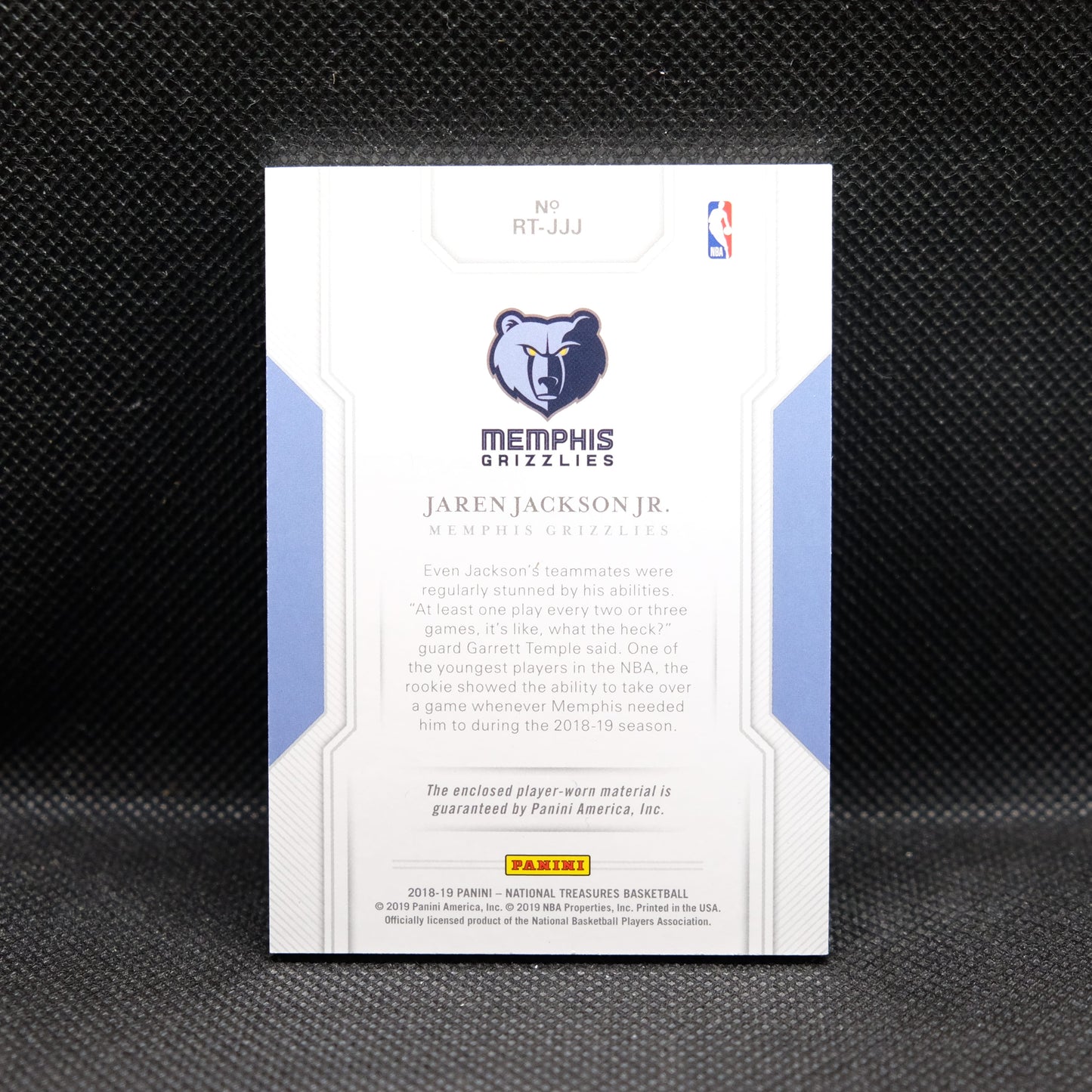 2018-19 Jaren Jackson Jr. National Treasures RT-JJJ Rookie Triple Patch 60/99