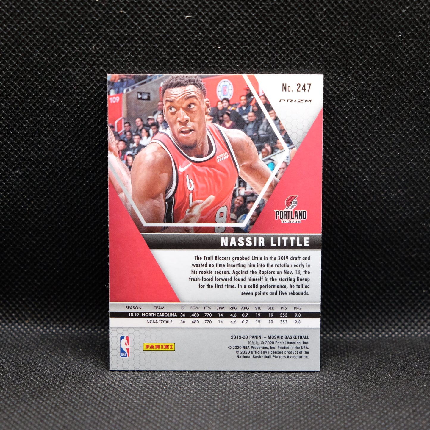 2019-20 Nassir LIttle Mosaic #247 Pink Camo Mosaic Prizm Rookie Card