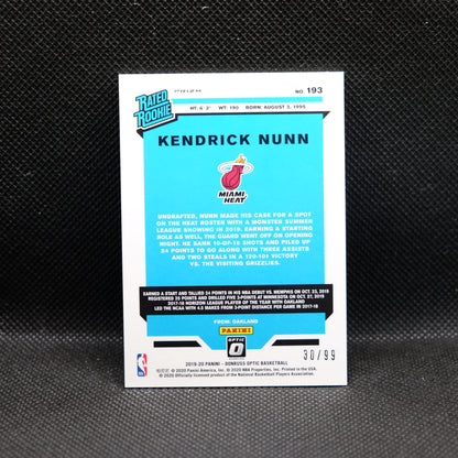 2019-20 Kendrick Nunn Donruss Optic #193 Rated Rookie Red Prizm /99 (Error Card)