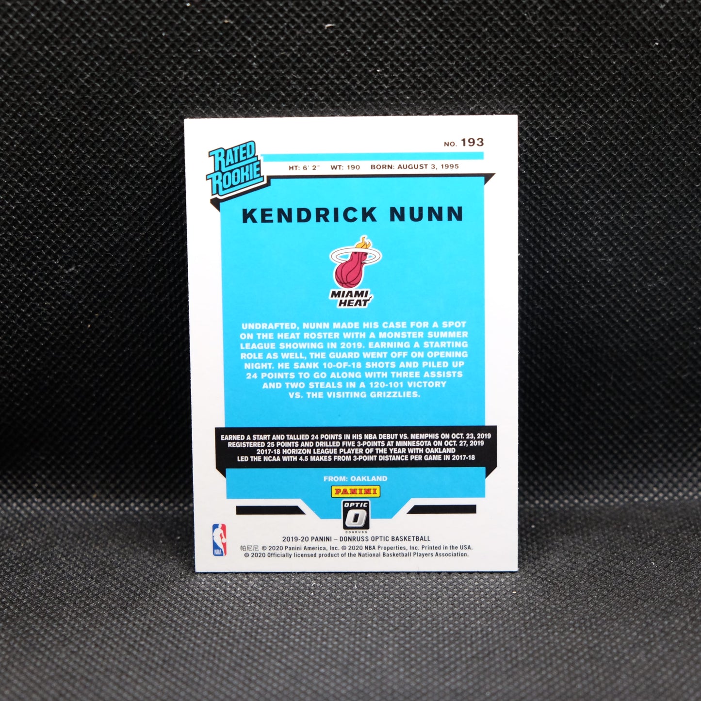 2019-20 Kendrick Nunn Donruss Optic #193 Rated Rookie (Error Card)